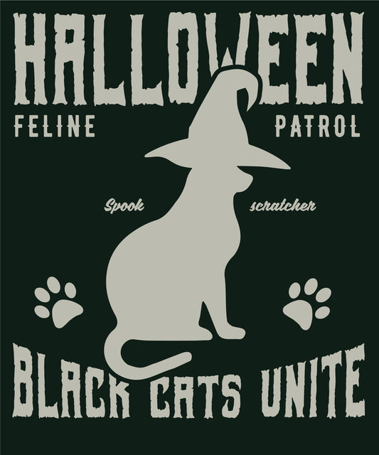 Halloween - Black Cat Unite | Schaurig schwarzes T-Shirt, 100% Baumwolle