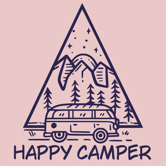 Happy Camper| Schwarzes T-Shirt, 100% Baumwolle