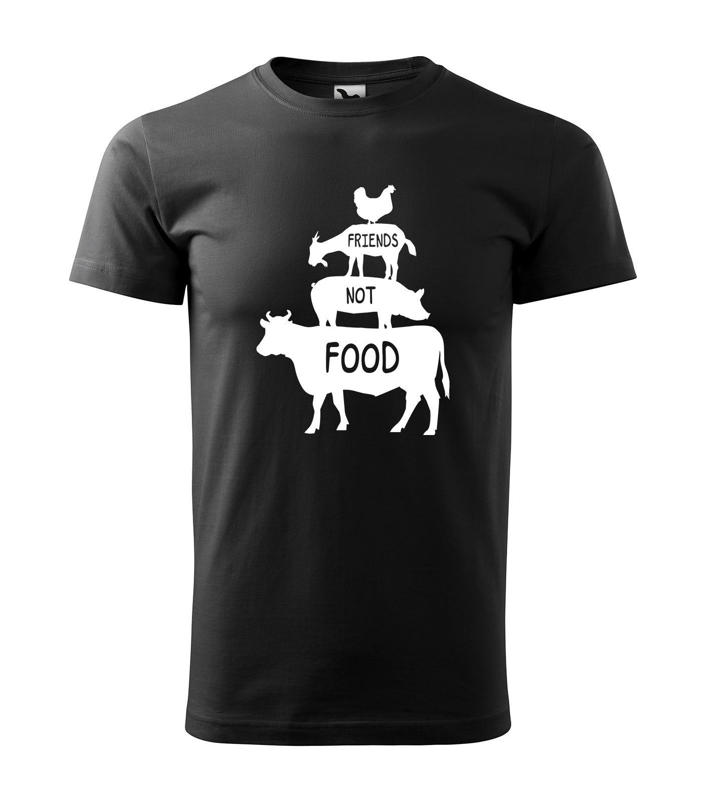Stadtmusikanten: Friends Not Food | Schwarzes T-Shirt, 100% Baumwolle