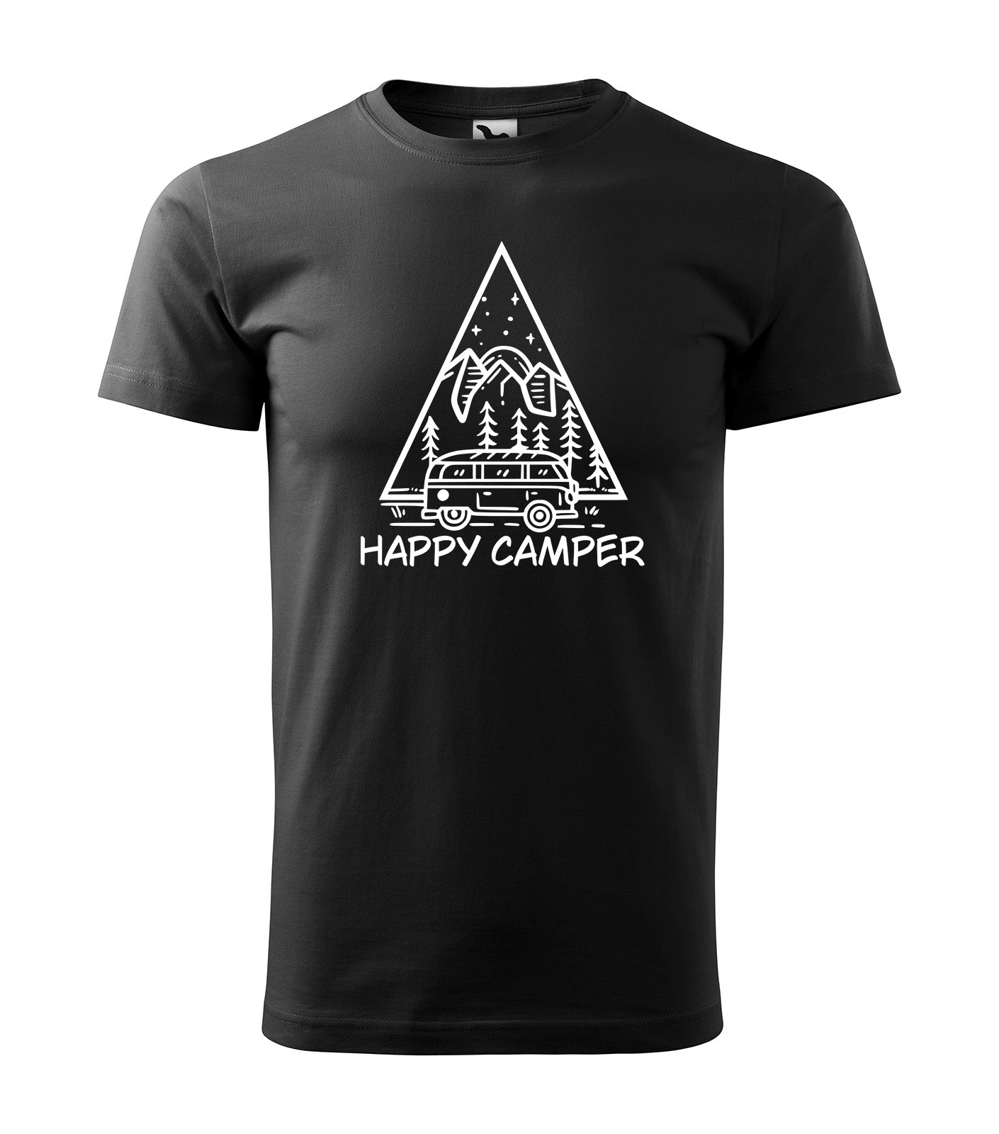 Happy Camper| Schwarzes T-Shirt, 100% Baumwolle