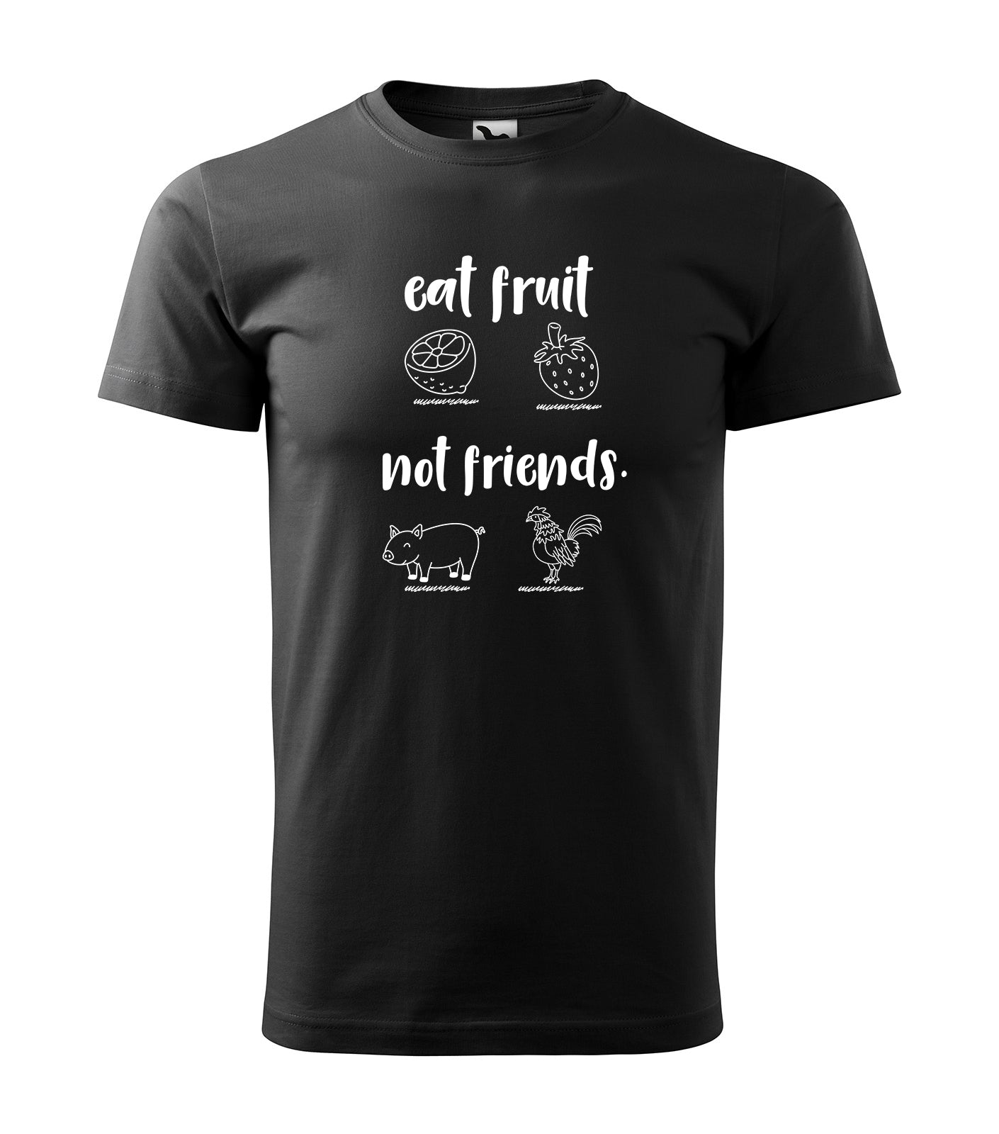 Eat Fruit, Not Friends! | Schwarzes T-Shirt, 100% Baumwolle